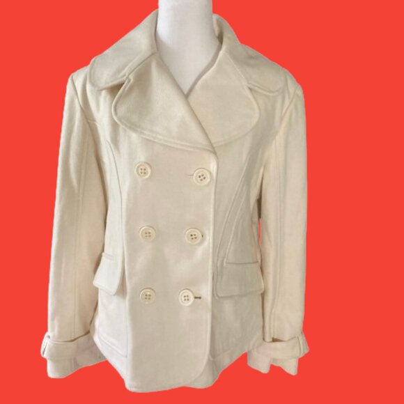 Guess Trench Coat NWOT Wool Off-White Lined Double Breasted w Collar, size XL - Picture 12 of 13